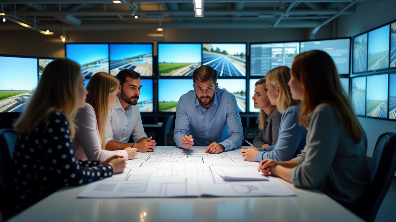 Equipo de especialistas en energía solar en una reunión